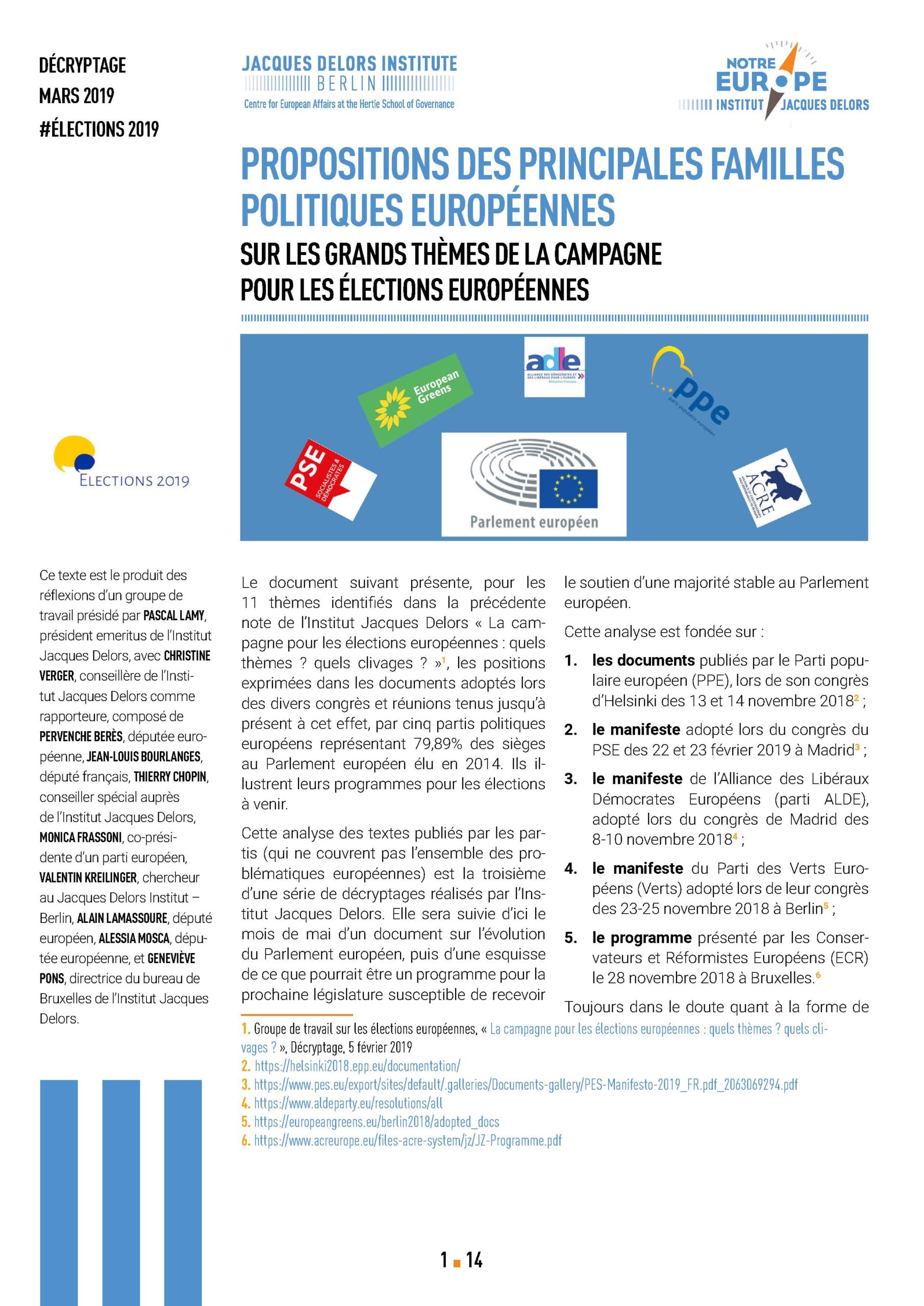 Propositions Des Principales Familles Politiques Européennes - Institut ...